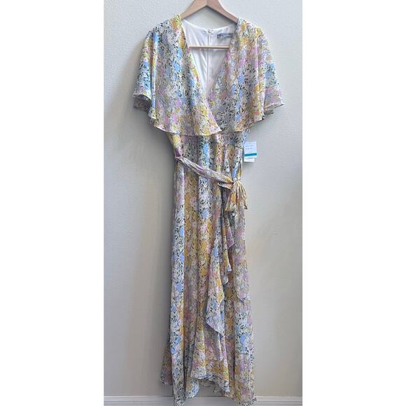 Womens Floral Ivory Mango Multicolor 16 Ruffle Maxi Cocktail Dress Wedding Guest - Picture 2 of 10